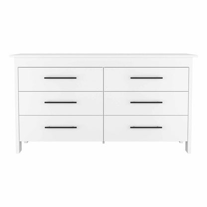 59" White Wood Six Drawer Double Dresser