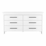 59" White Wood Six Drawer Double Dresser