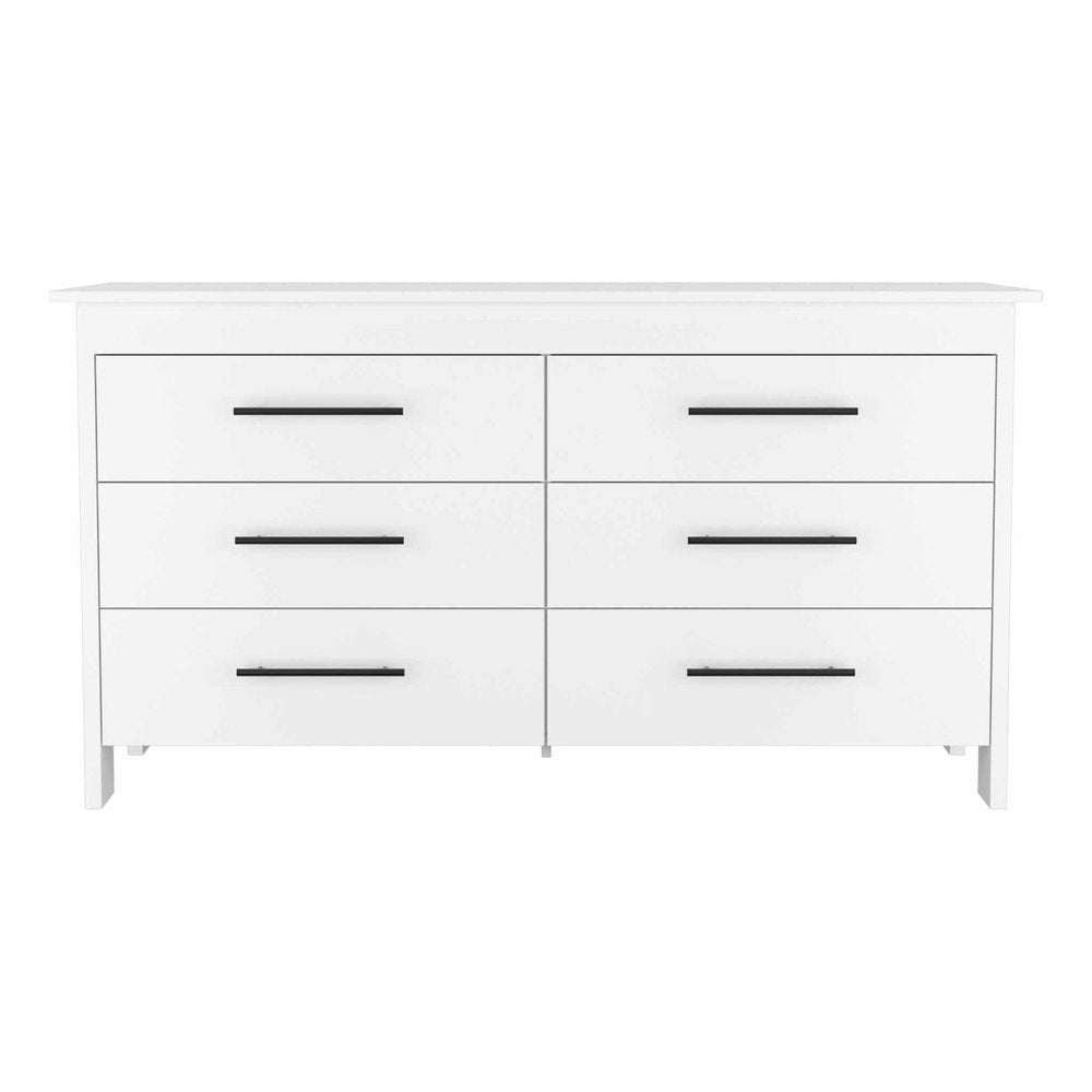 59" Black Wood Six Drawer Double Dresser