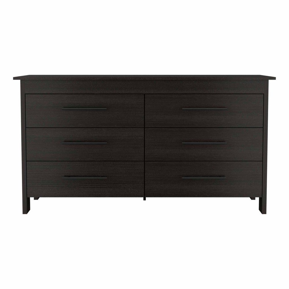 59" White Wood Six Drawer Double Dresser