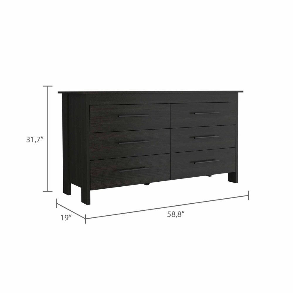 59" White Six Drawer Double Dresser