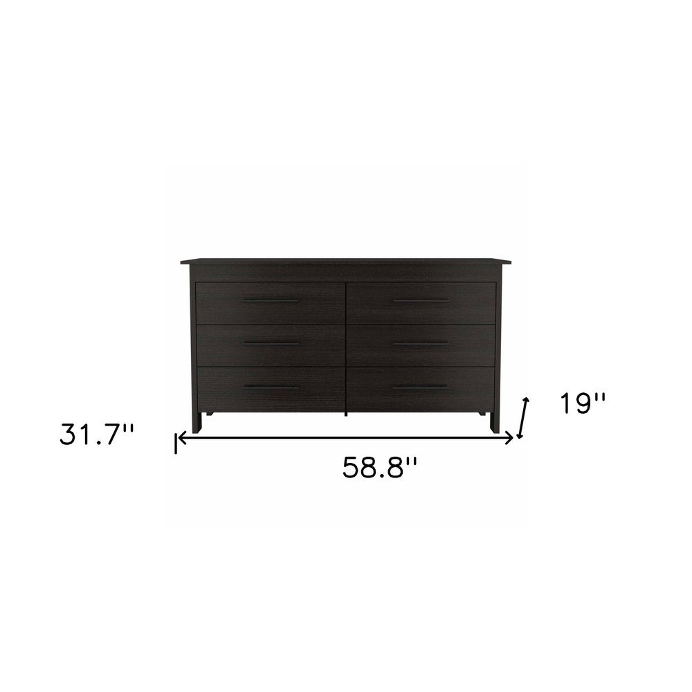 59" White Wood Six Drawer Double Dresser