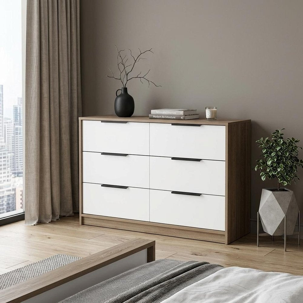 42" Brown And Black Wood Four Drawer Dresser