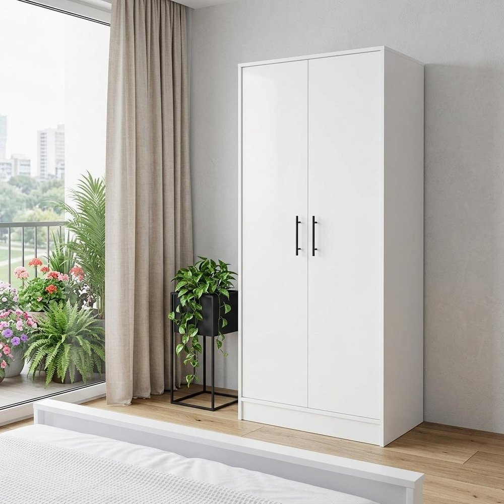 71" White Wood Two Door Single Drawer Combo Dresser