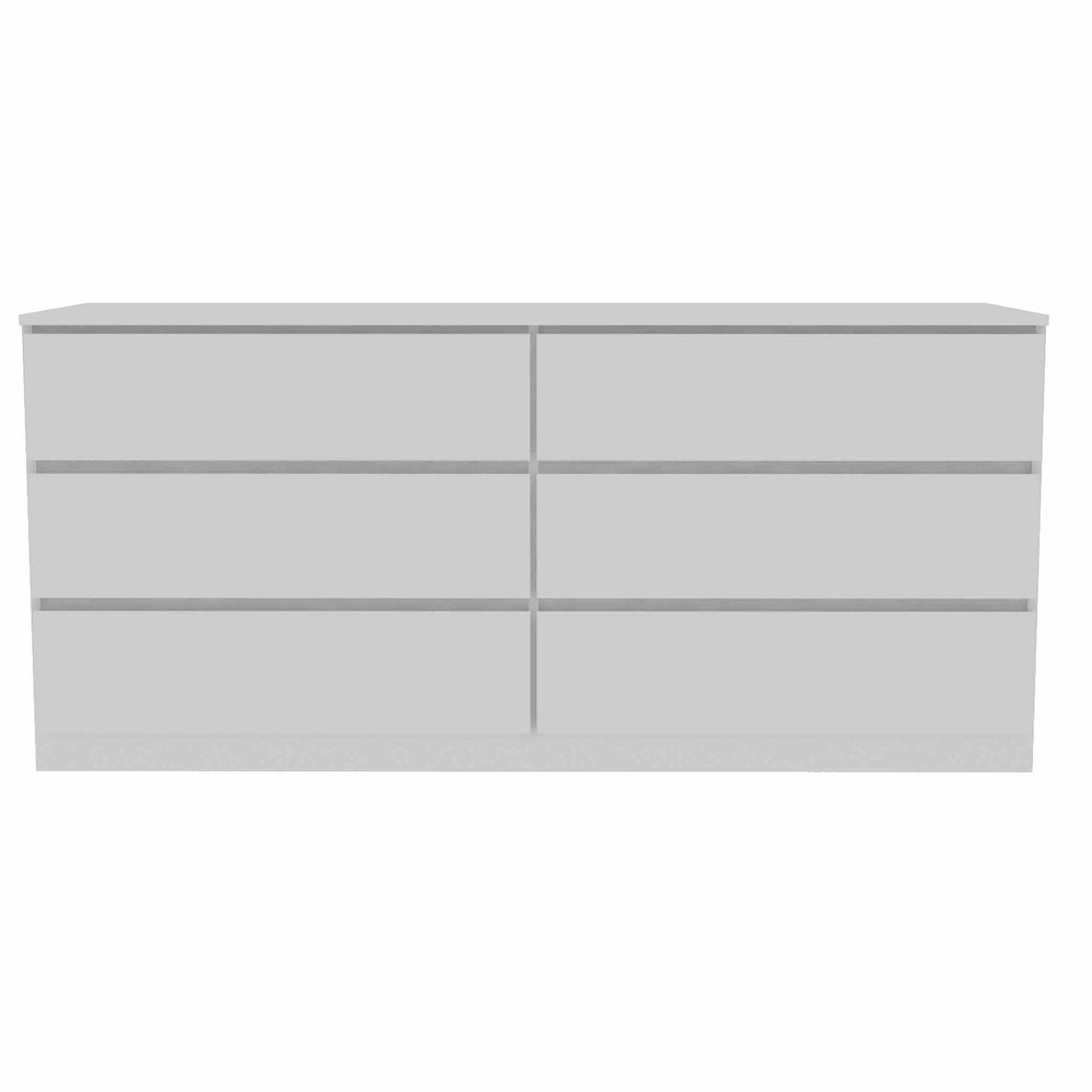 60" White Wood Six Drawer Double Dresser
