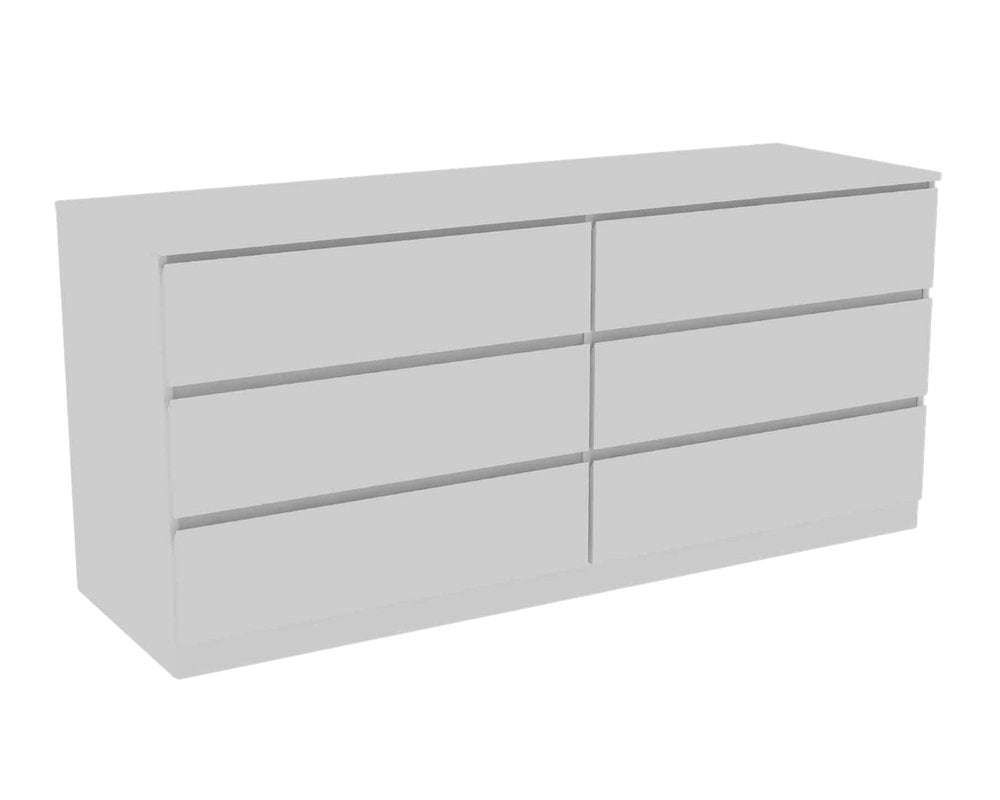 60" White Wood Six Drawer Double Dresser