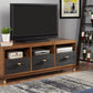 61" Brown and Black Solid Wood Open Shelving TV Stand