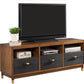 61" Brown and Black Solid Wood Open Shelving TV Stand