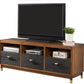 61" Brown and Black Solid Wood Open Shelving TV Stand