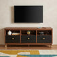 61" Brown and Black Solid Wood Open Shelving TV Stand