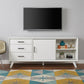 64" White Mahogany Solid Wood Enclosed and Open Storage TV Stand