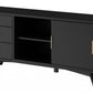 64" Black Mahogany Solid Wood Enclosed and Open Storage TV Stand