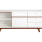 65" White Mahogany Solids And Veneer Cabinet Enclosed Storage TV Stand