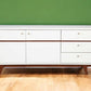 65" White Mahogany Solids And Veneer Cabinet Enclosed Storage TV Stand