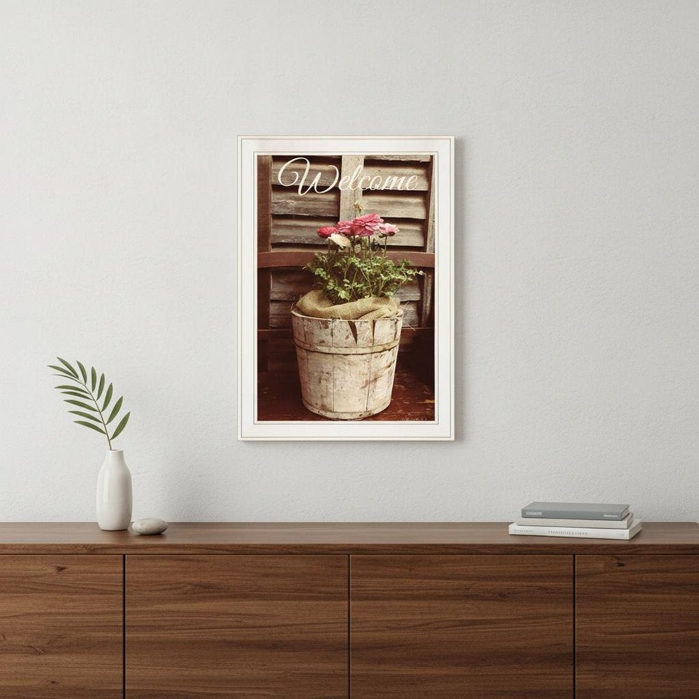 Welcome Roses 1 White Framed Print Wall Art