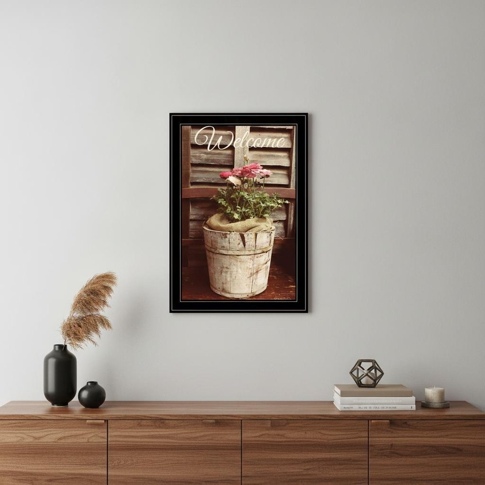 Welcome Roses 2 Black Framed Print Wall Art