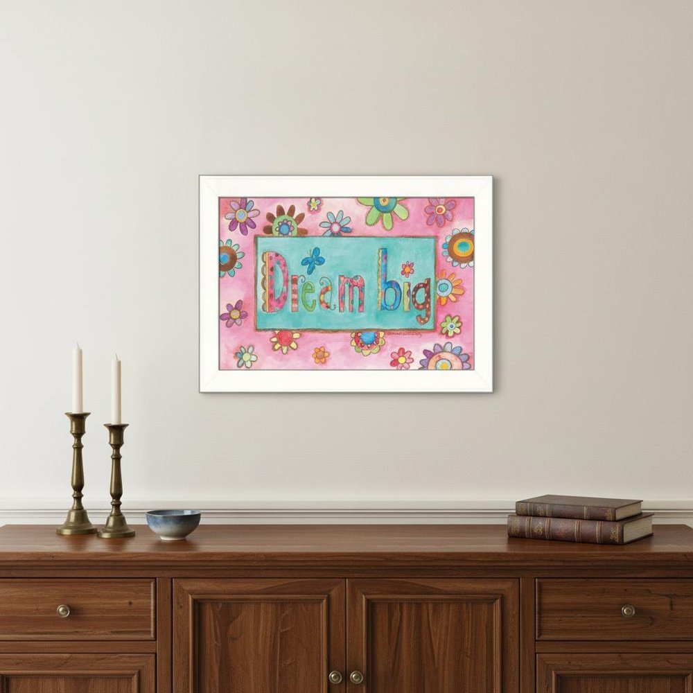 Dream Big Pink Motivational White Framed Print Wall Art