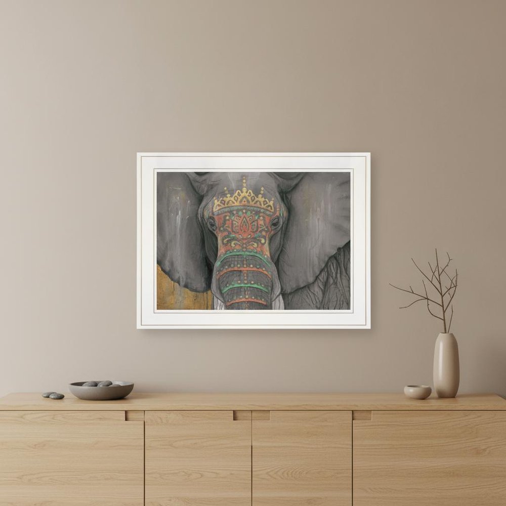 Tattooed Elephant 1 White Framed Print Wall Art