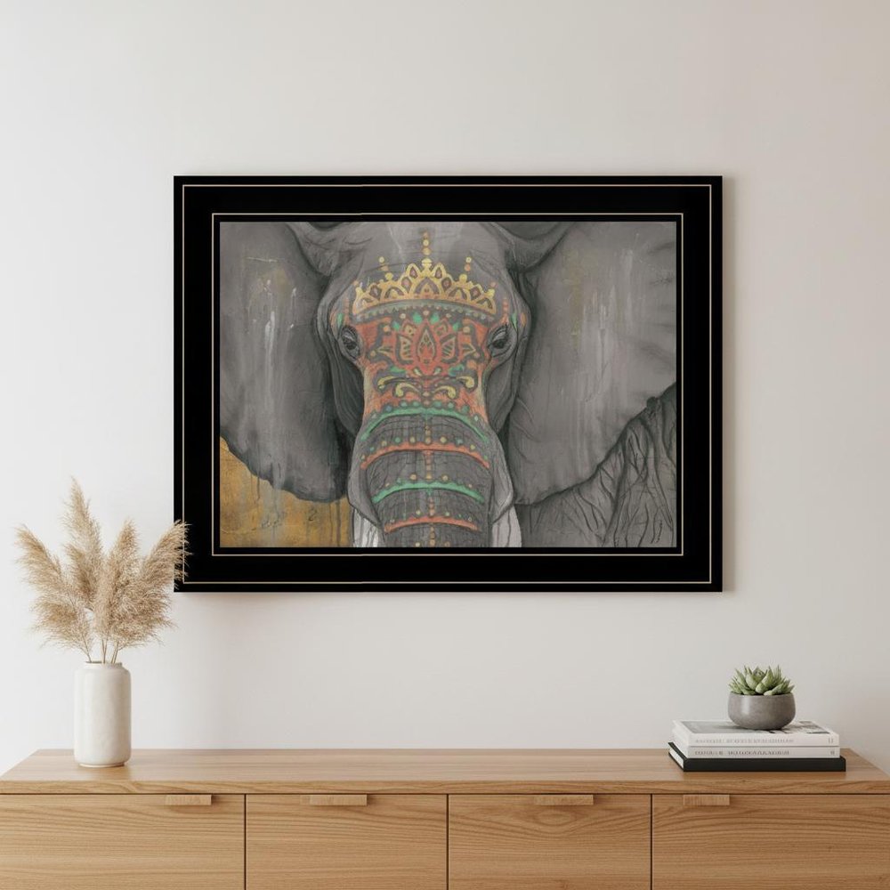Tattooed Elephant 2 Black Framed Print Wall Art