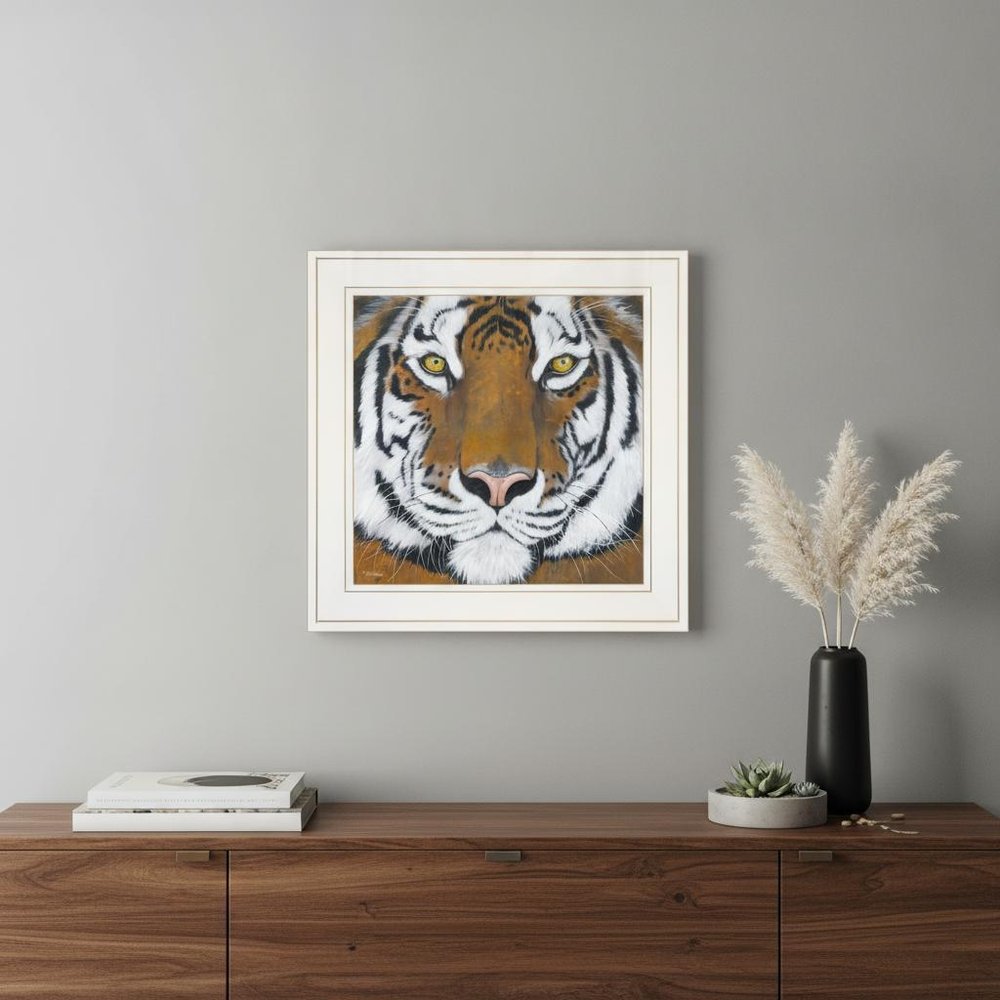 Tiger Gaze 1 White Framed Print Wall Art