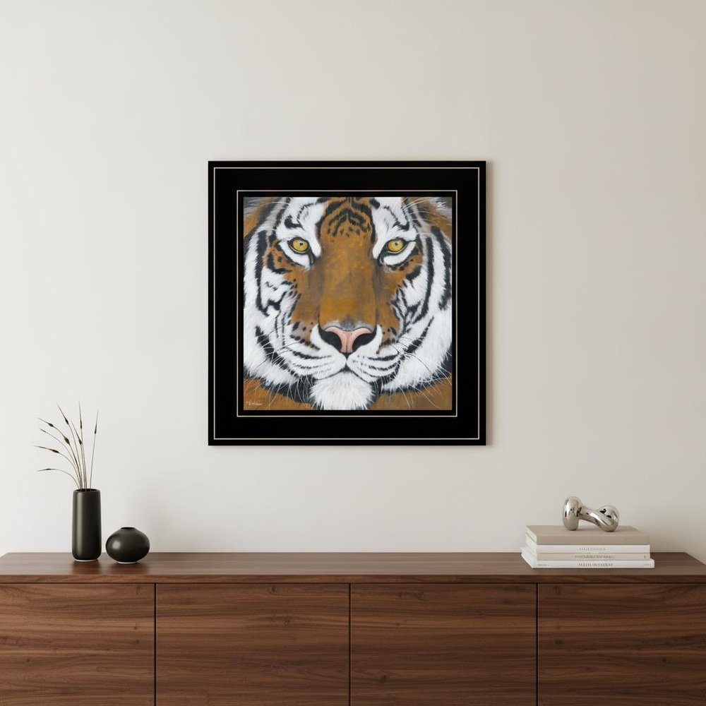 Tiger Gaze 2 Black Framed Print Wall Art