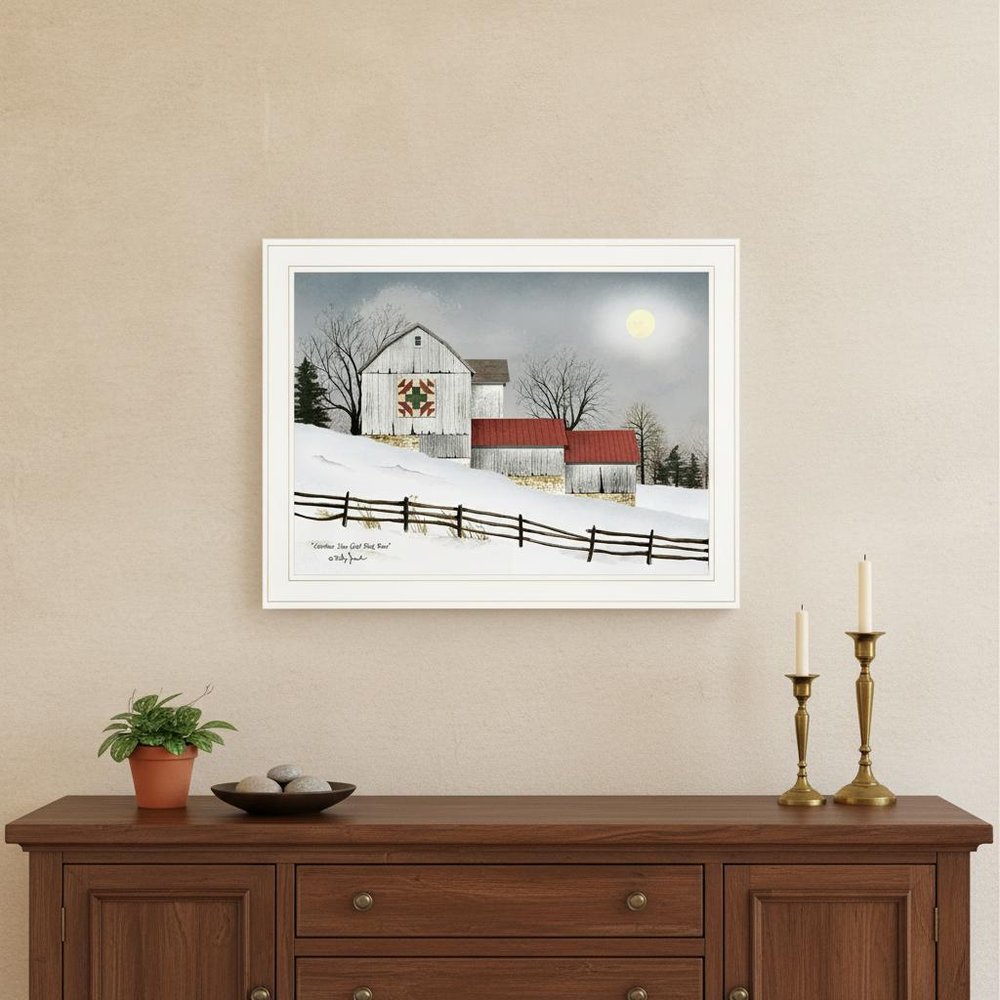 Christmas Star Quilt Block Barn 1 White Framed Print Wall Art
