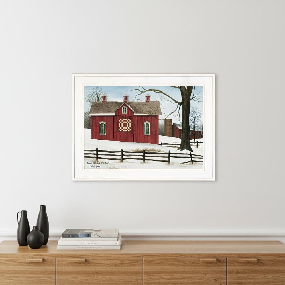 Lovers Knot Quilt Block Barn 1 White Framed Print Wall Art