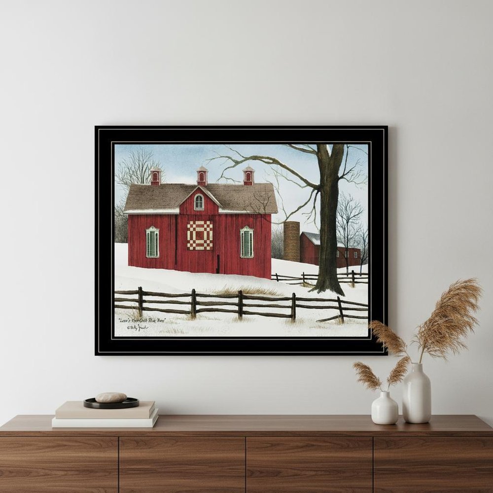 Lovers Knot Quilt Block Barn 4 Black Framed Print Wall Art