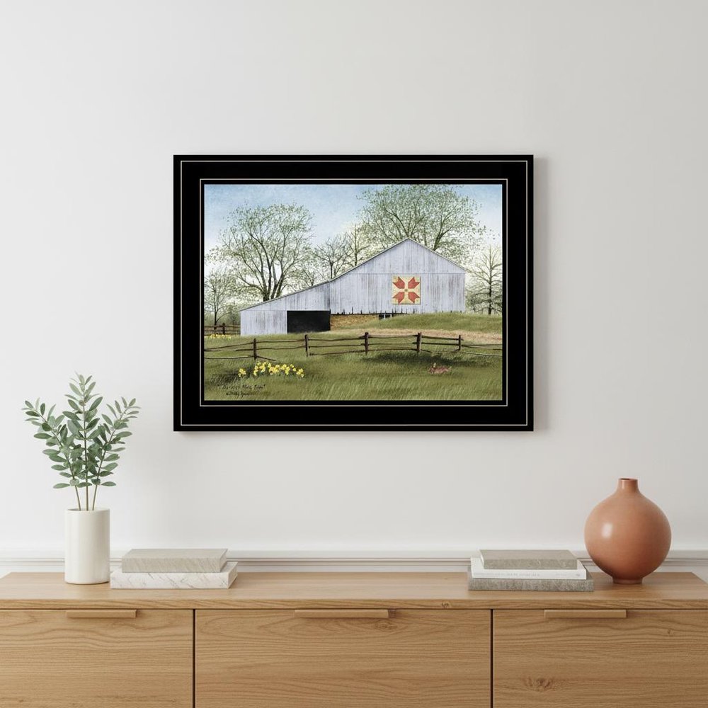 Tulip Quilt Block Barn 2 Black Framed Print Wall Art