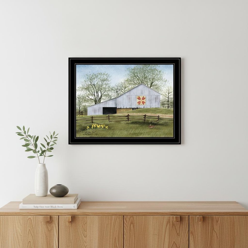 Tulip Quilt Block Barn 4 Black Framed Print Wall Art
