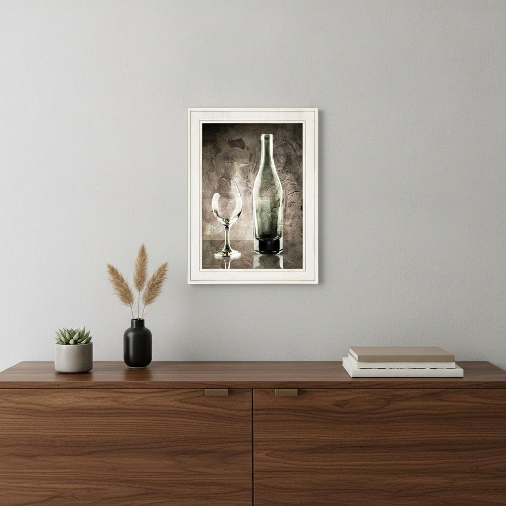 Moody Gray Wine Glass Still Life 1 White Framed Print Wall Art