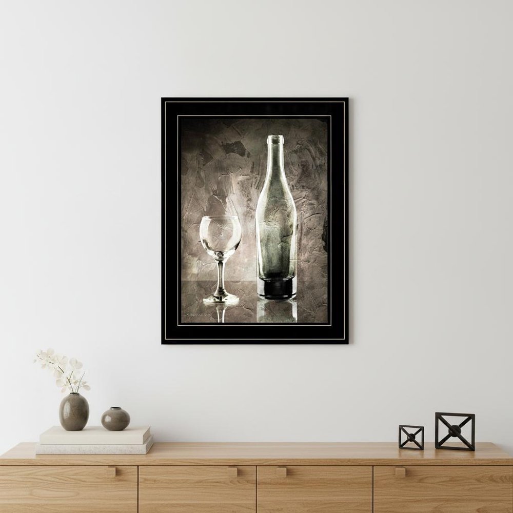 Moody Gray Wine Glass Still Life 3 Black Framed Print Wall Art