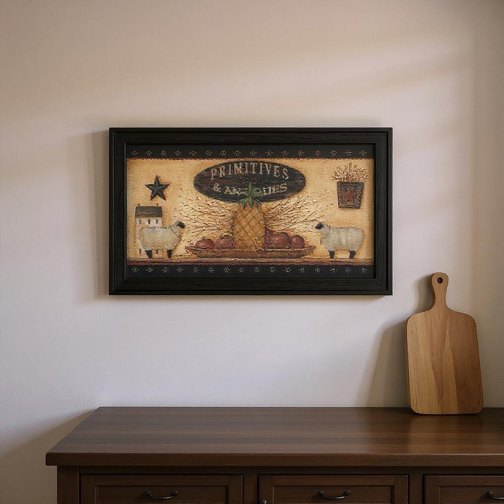 Primitive And Antiques Shelves Black Framed Print Wall Art