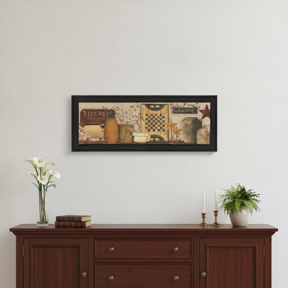 Village Welcome Black Framed Print Wall Art