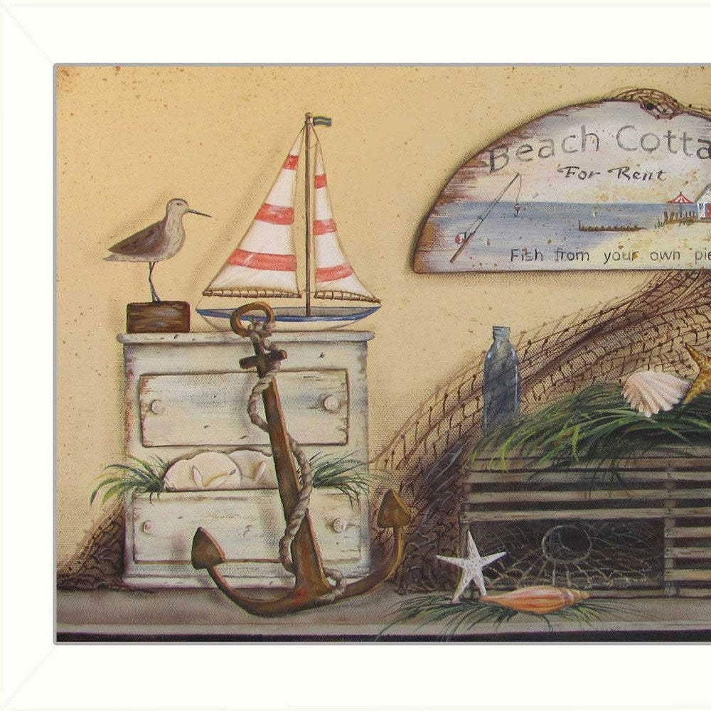 Beach Cottage White Framed Print Wall Art