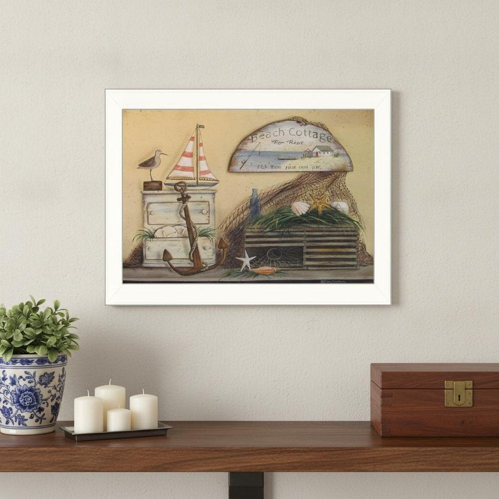 Beach Cottage White Framed Print Wall Art