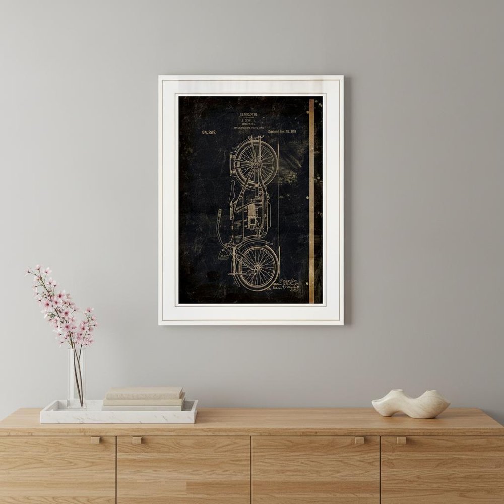 Motor Bike Patent I 1 White Framed Print Wall Art