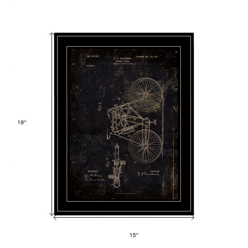 Motor Bike Patent Black Framed Print Wall Art