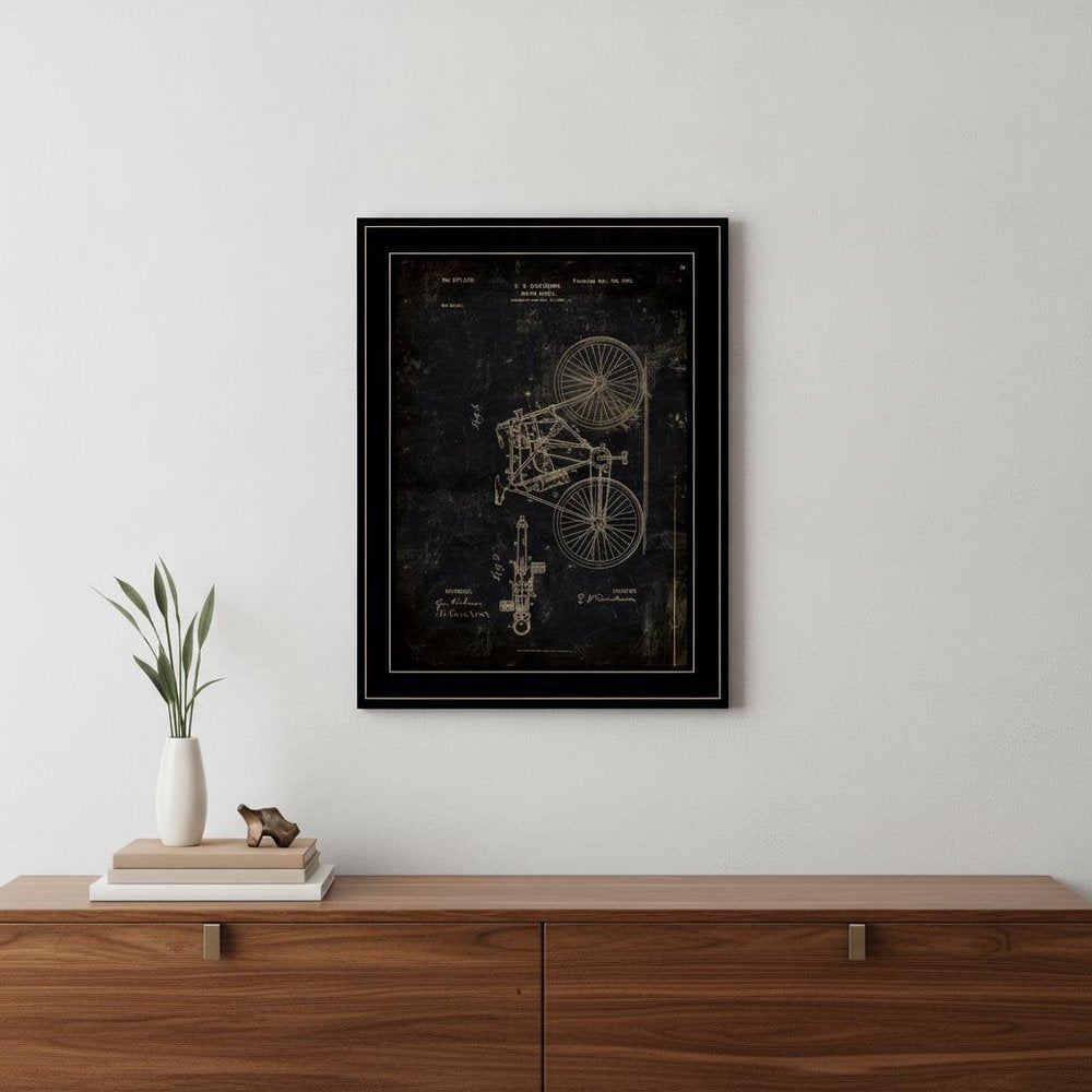 Motor Bike Patent Black Framed Print Wall Art