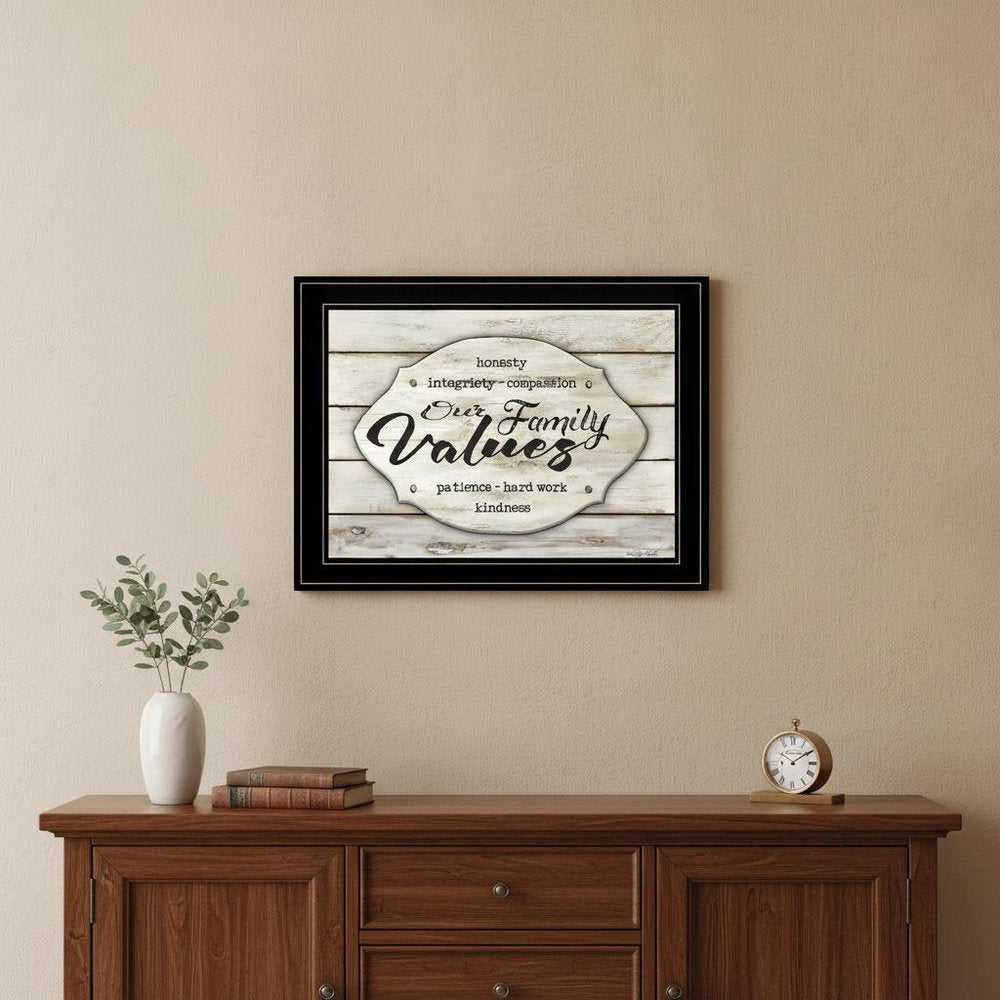 Our Family Values 3 Black Framed Print Wall Art