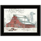 Winter Barn with Pickup Truck 2 Black Framed Print Wall Art