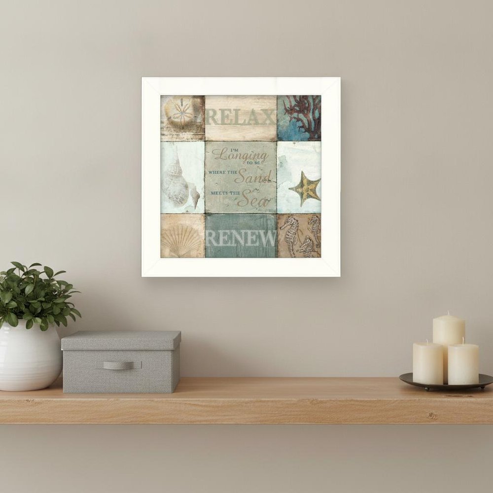Sand and Sea White Framed Print Wall Art