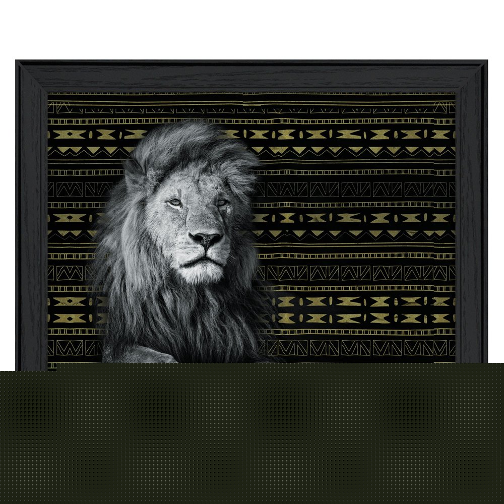 Patterned Lion Black Framed Print Wall Art