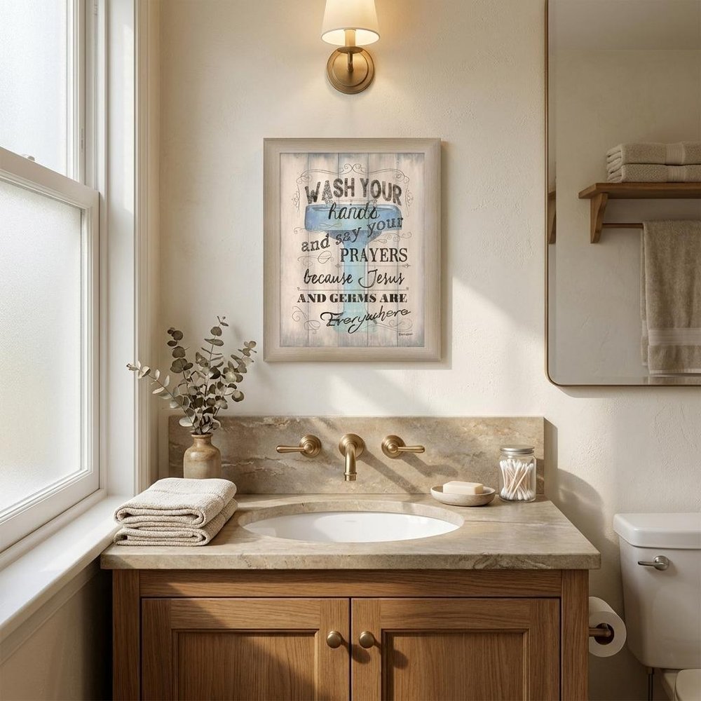 Wash your Hands 3 Brown Framed Print Bathroom Wall Art