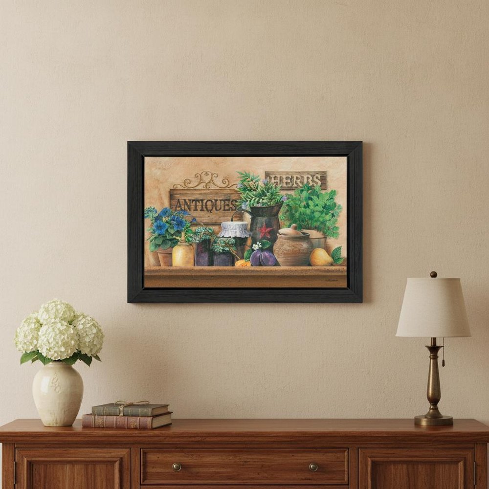 Antiques and Herbs 3 Black Framed Print Kitchen Wall Art