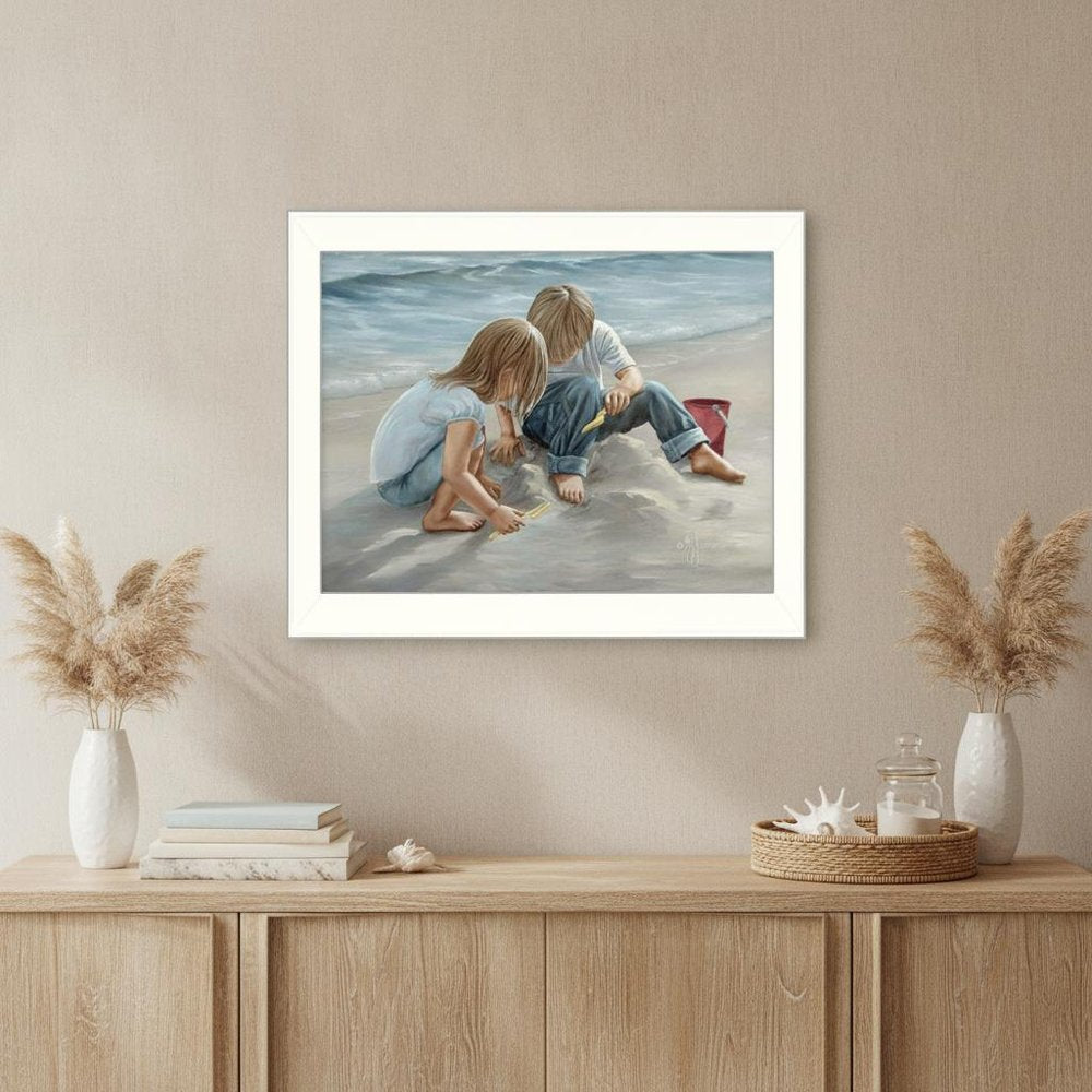 Sand Castle Builders 1 White Framed Print Wall Art