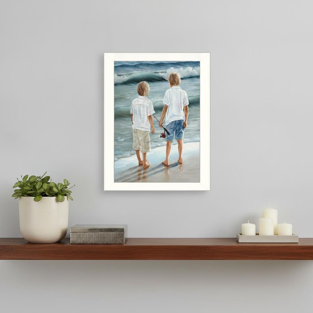 Going Fishing White Framed Print Wall Art