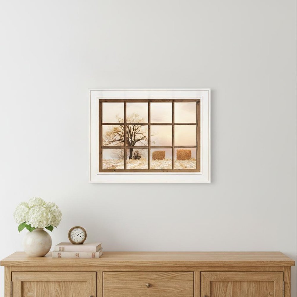 View of Fields White Framed Print Wall Art