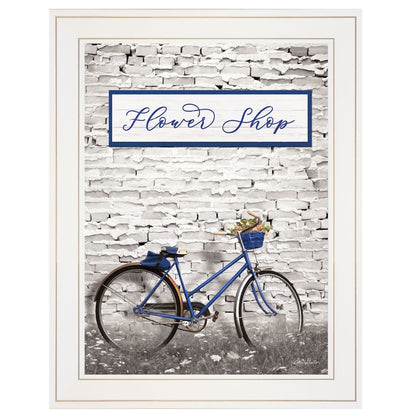 Flower Shop Bicycle 1 White Framed Print Wall Art