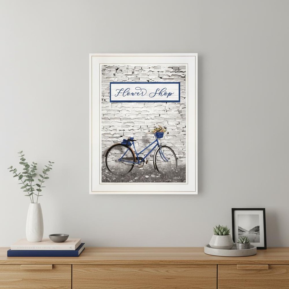 Flower Shop Bicycle 1 White Framed Print Wall Art